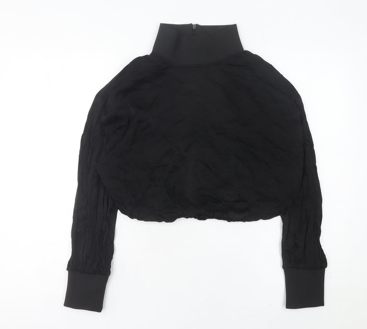 Zara Women Black Cropped Blouse High Neck Long Sleeve M
