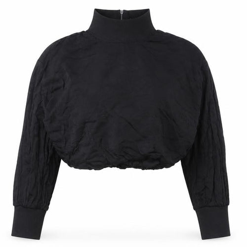 Zara Women Black Cropped Blouse High Neck Long Sleeve M