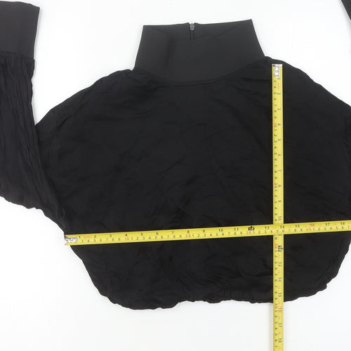 Zara Women Black Cropped Blouse High Neck Long Sleeve M