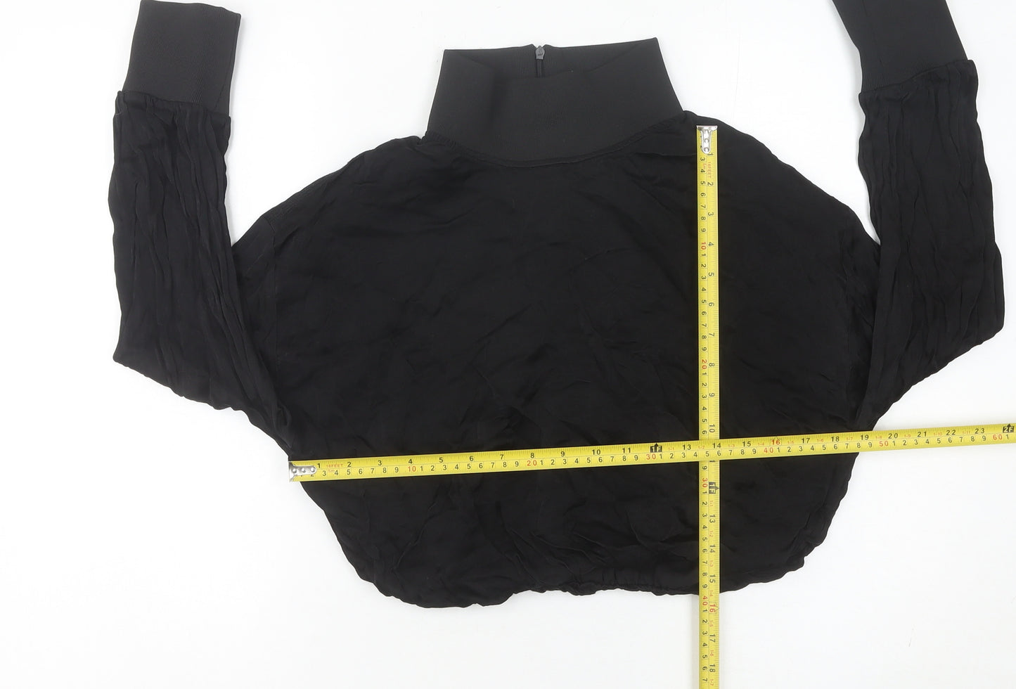 Zara Women Black Cropped Blouse High Neck Long Sleeve M