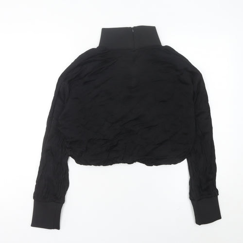 Zara Women Black Cropped Blouse High Neck Long Sleeve M