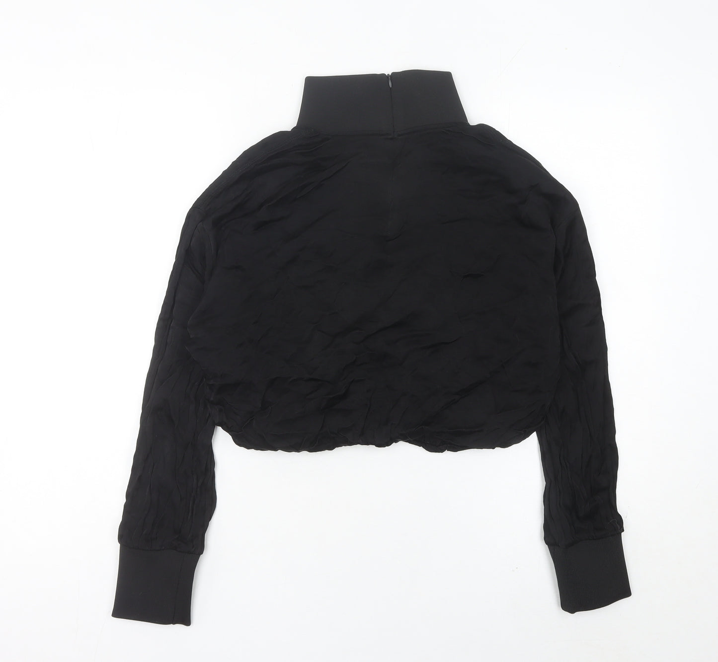 Zara Women Black Cropped Blouse High Neck Long Sleeve M