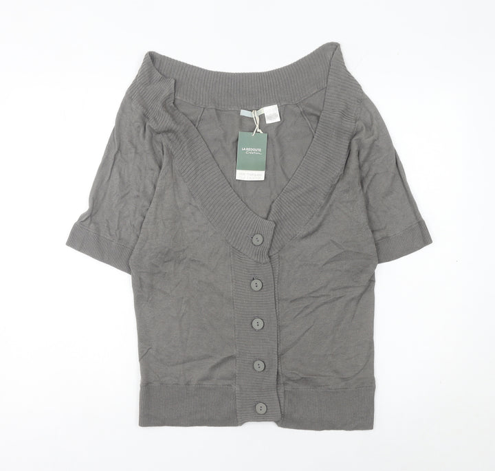 La Redoute Women’s Grey Short Sleeve V-Neck Cardigan Size 10/12