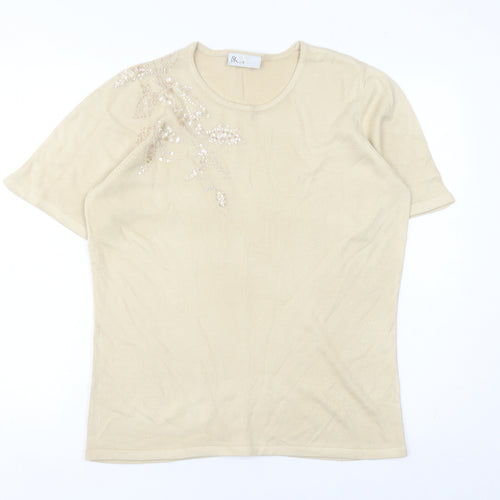 BHS Womens Beige Beaded Sequin Pullover Jumper Size 14