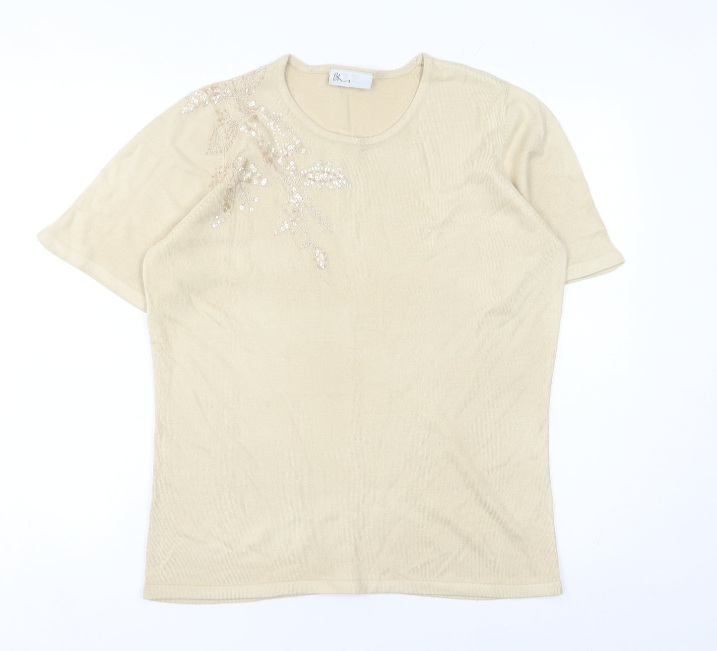 BHS Womens Beige Beaded Sequin Pullover Jumper Size 14