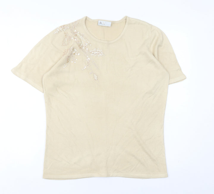 BHS Womens Beige Beaded Sequin Pullover Jumper Size 14