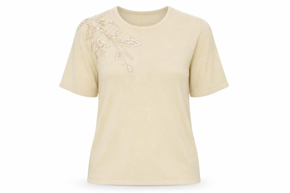 BHS Womens Beige Beaded Sequin Pullover Jumper Size 14