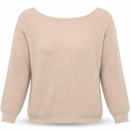 Boohoo Women’s Beige Tall V-Neck Chunky Knit Pullover Jumper M