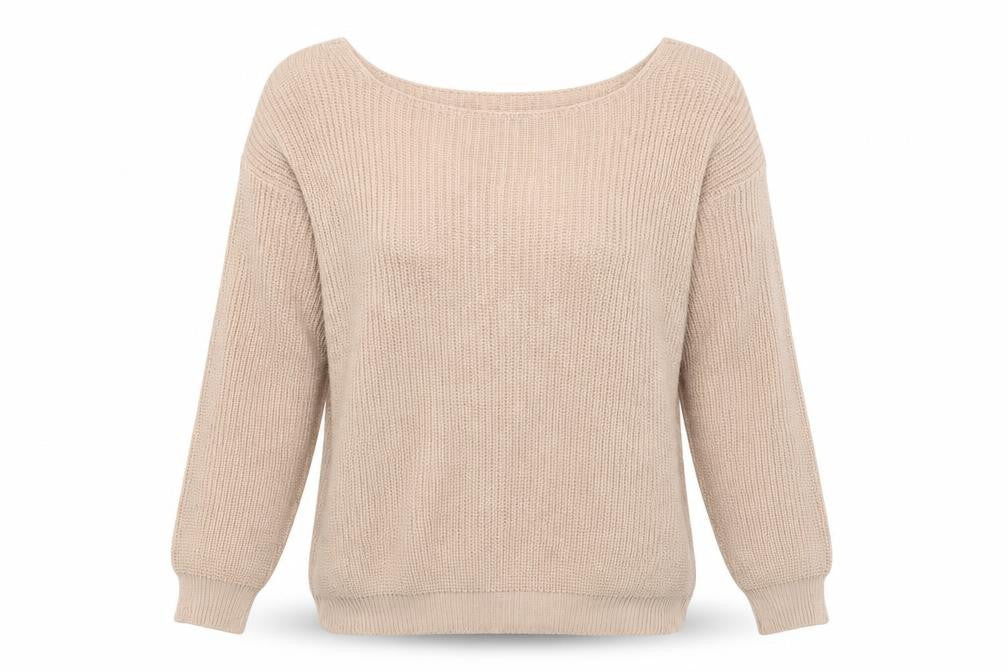 Boohoo Women’s Beige Tall V-Neck Chunky Knit Pullover Jumper M
