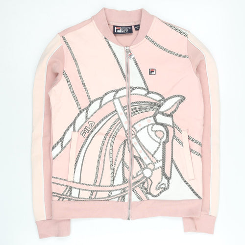 Fila Womens Pink Track Jacket Size 8 Graphic Print Full Zip