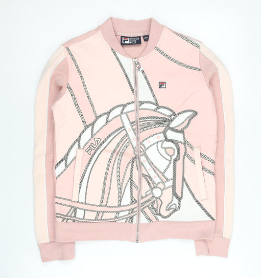 Fila Womens Pink Track Jacket Size 8 Graphic Print Full Zip
