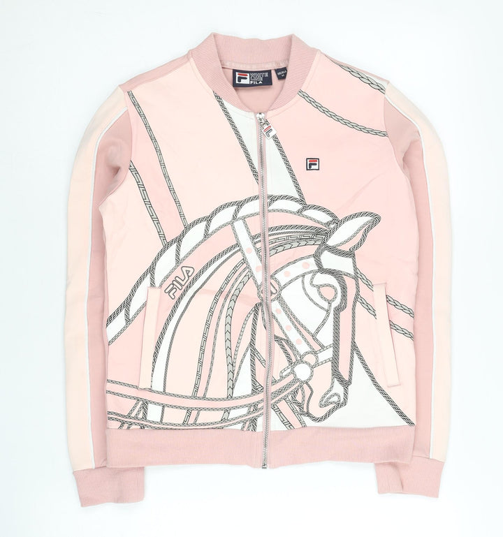 Fila Womens Pink Track Jacket Size 8 Graphic Print Full Zip
