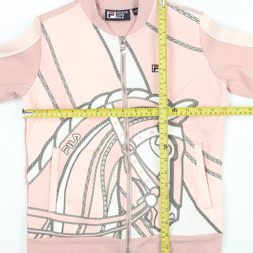 Fila Womens Pink Track Jacket Size 8 Graphic Print Full Zip