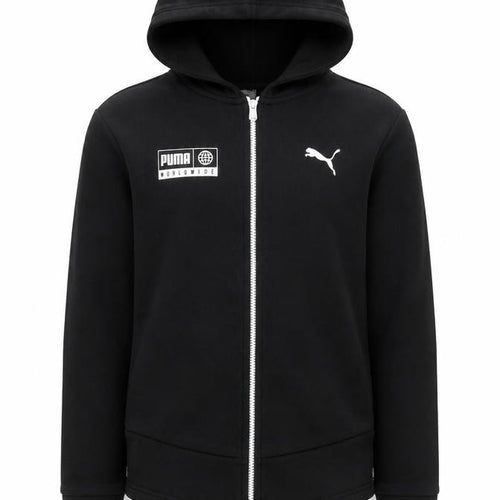 Puma Unisex Kids Black Full Zip Hoodie 11-12Y Cotton Blend Sportswear