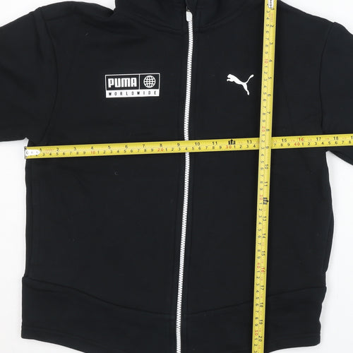 Puma Unisex Kids Black Full Zip Hoodie 11-12Y Cotton Blend Sportswear
