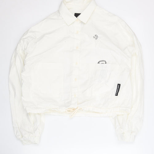 Converse Women’s White Cotton Cropped Jacket Size 12 Collared Casual