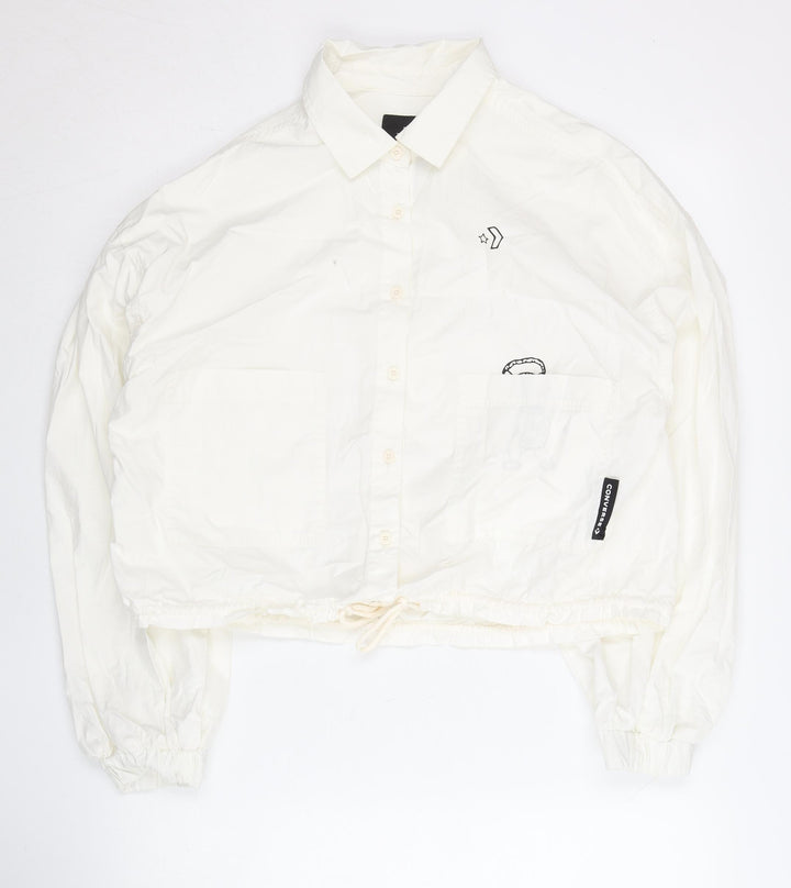Converse Women’s White Cotton Cropped Jacket Size 12 Collared Casual