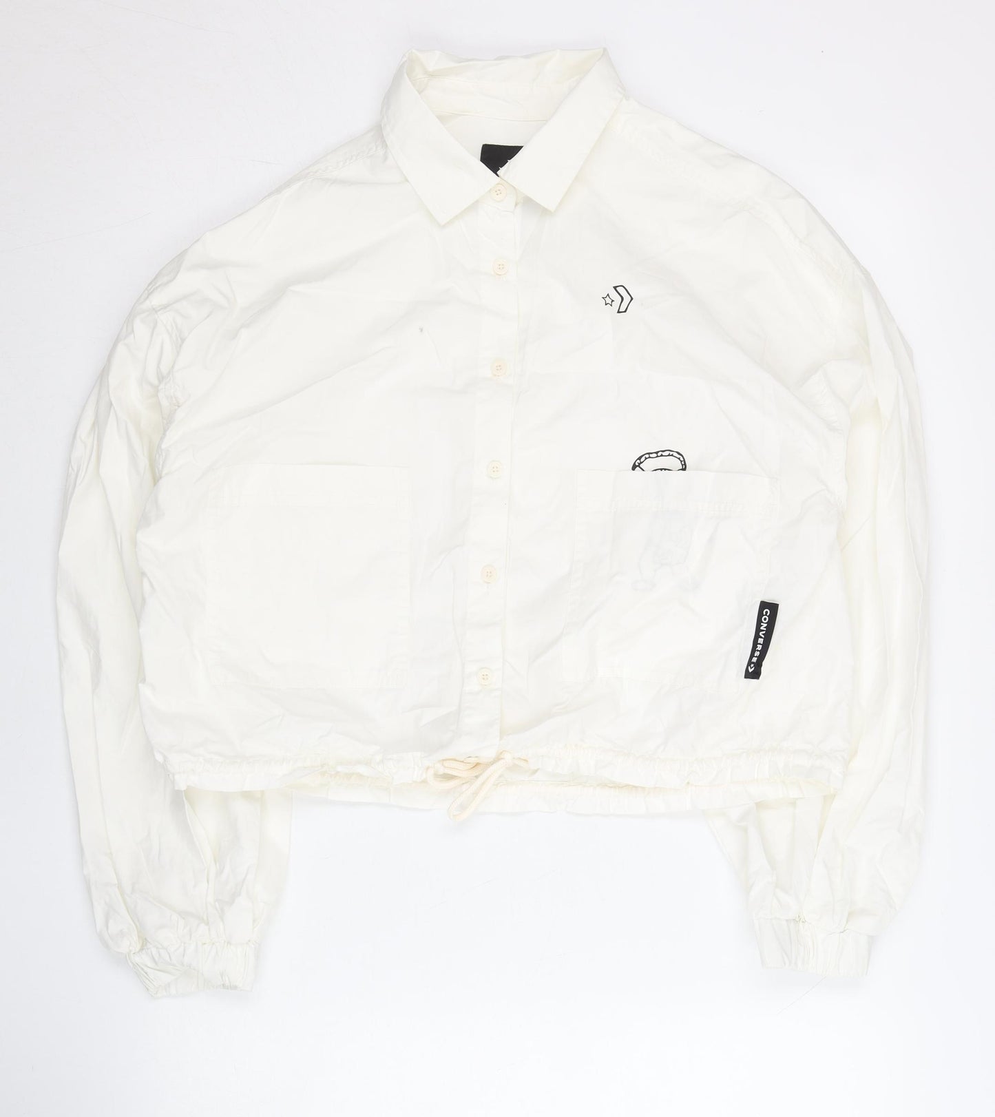 Converse Women’s White Cotton Cropped Jacket Size 12 Collared Casual