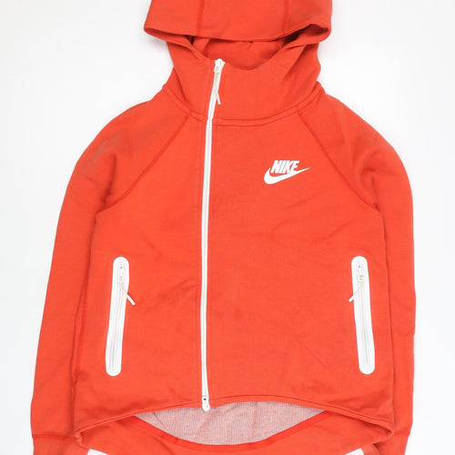 Nike Women Orange Full Zip Hoodie S Sports Raglan Sleeve