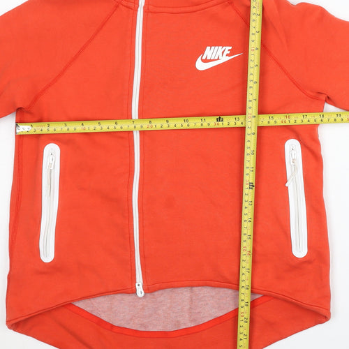 Nike Women Orange Full Zip Hoodie S Sports Raglan Sleeve
