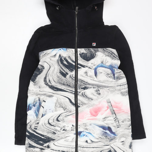 Fila Women's Black Multicoloured Full Zip Hoodie Size 6