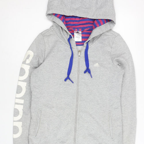Adidas Womens Grey Zip Hoodie Size 10 Regular Fit Sportswear