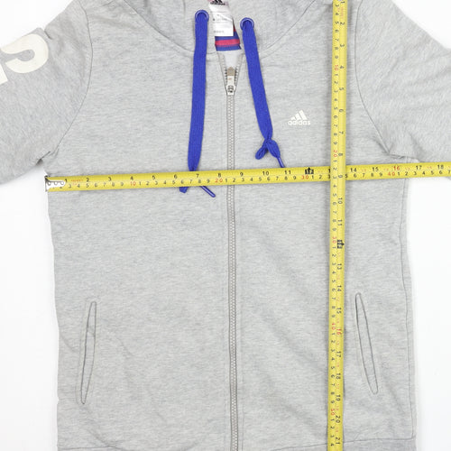 Adidas Womens Grey Zip Hoodie Size 10 Regular Fit Sportswear