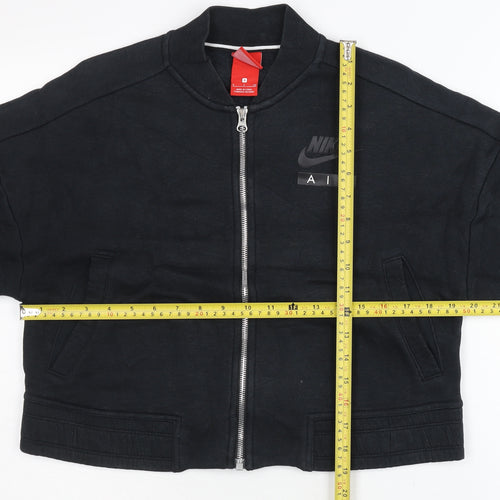 Nike Womens Black Small Varsity Jacket Full Zip Cotton Blend