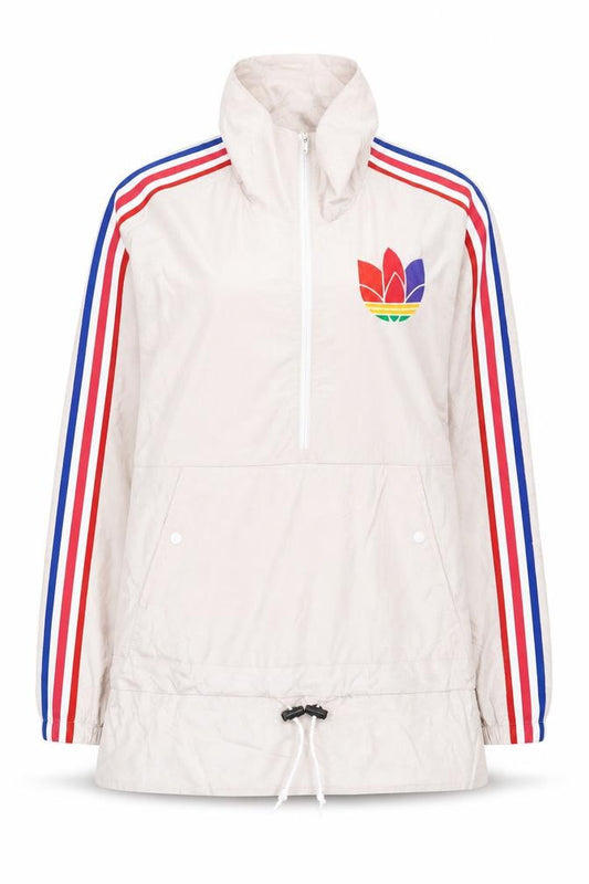 Front view of Adidas Women's Beige Windbreaker Jacket, size 8, Lightweight Nylon