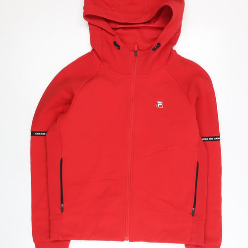Fila Womens Red Full Zip Hoodie Size 8 UK Sports Sweatshirt