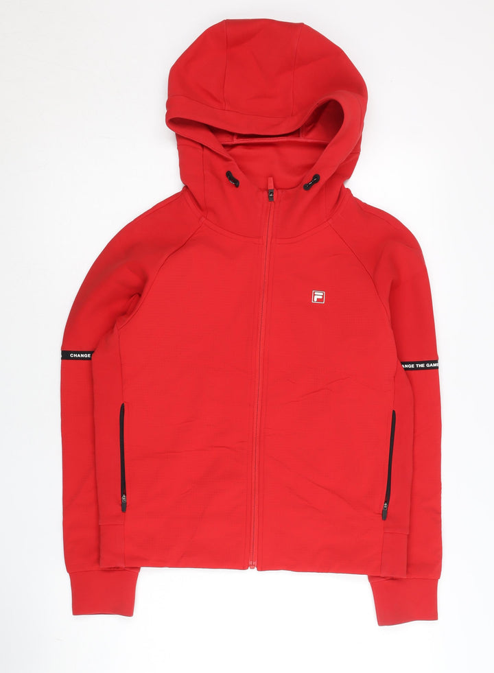 Fila Womens Red Full Zip Hoodie Size 8 UK Sports Sweatshirt
