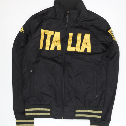 Kappa Womens Black Track Jacket Size 12 Italia Logo Full Zip
