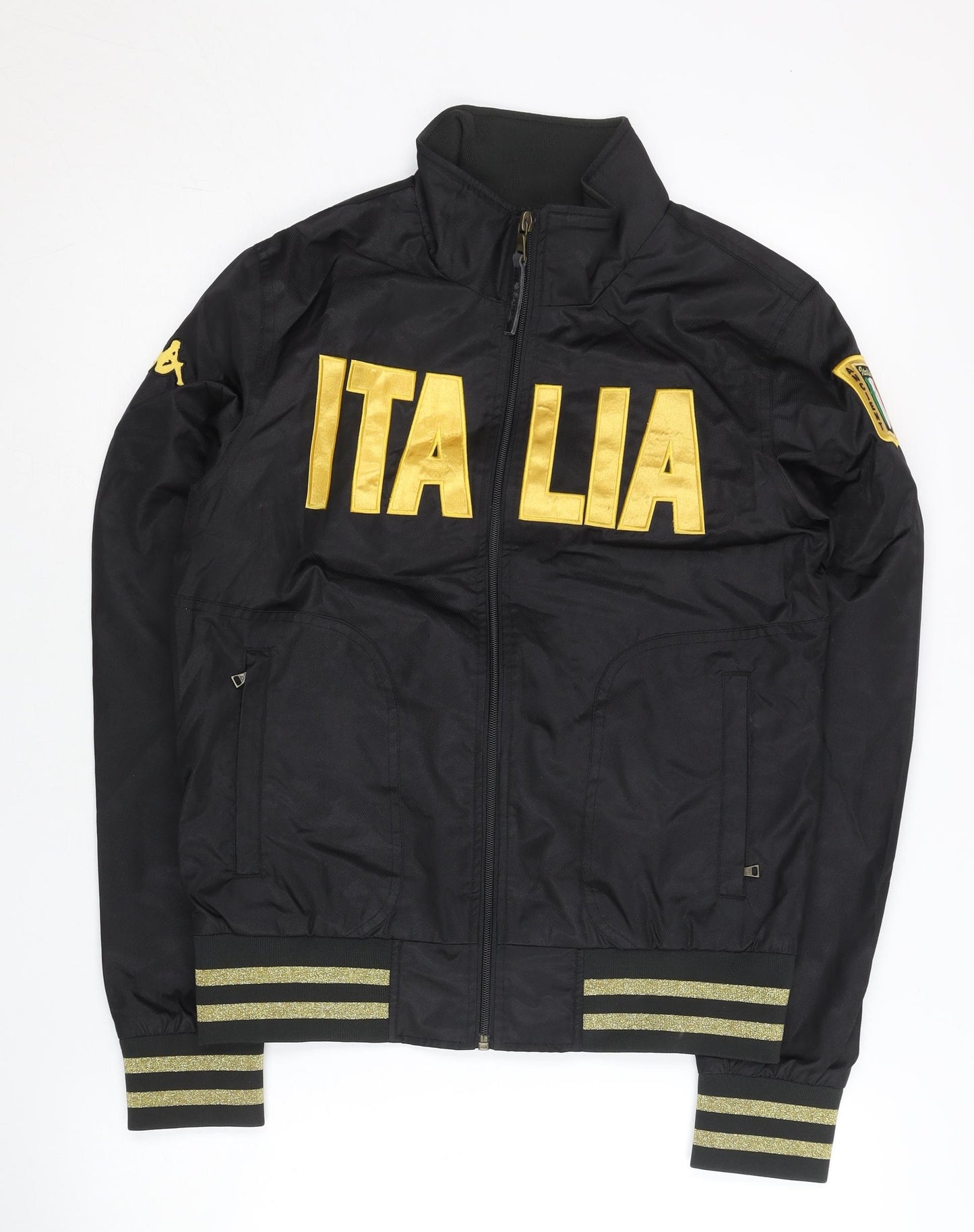 Kappa Womens Black Track Jacket Size 12 Italia Logo Full Zip