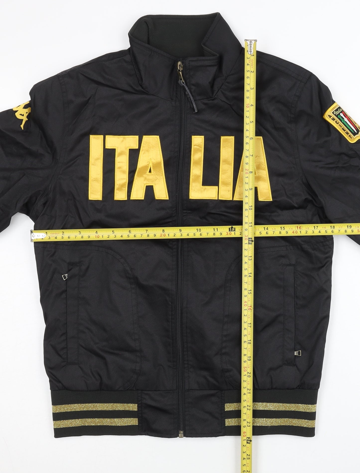 Kappa Womens Black Track Jacket Size 12 Italia Logo Full Zip
