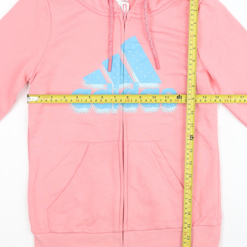 Adidas Womens Pink Full Zip Hoodie Size 8 UK Logo Print Sportswear