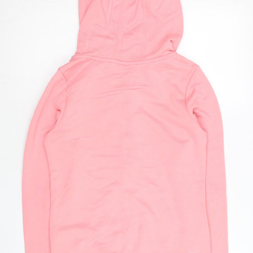 Adidas Womens Pink Full Zip Hoodie Size 8 UK Logo Print Sportswear