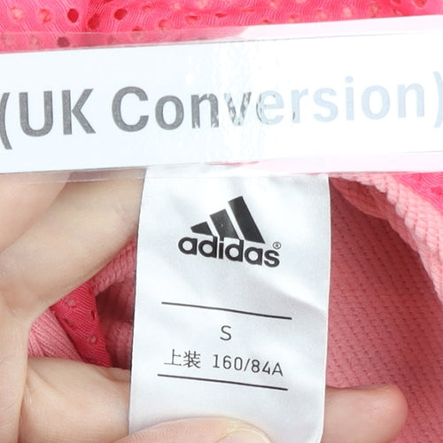Adidas Womens Pink Full Zip Hoodie Size 8 UK Logo Print Sportswear
