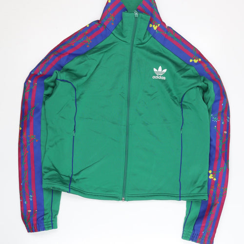 Adidas Women's Green Track Jacket Size 8 Floral Stripe Sportswear
