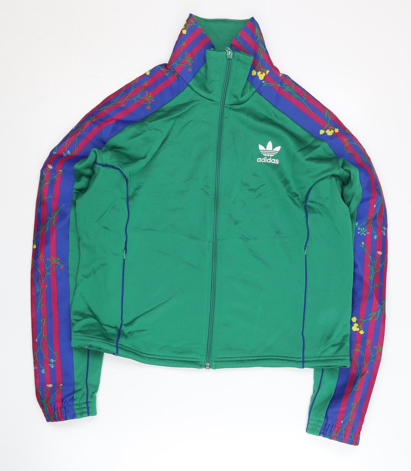 Adidas Women's Green Track Jacket Size 8 Floral Stripe Sportswear