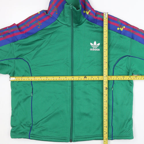Adidas Women's Green Track Jacket Size 8 Floral Stripe Sportswear
