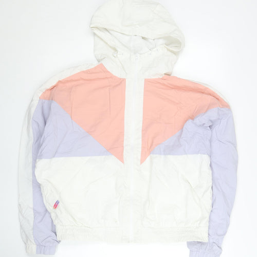 Xtep Womens White Pink Purple Windbreaker Jacket Size 16 Hooded Lightweight