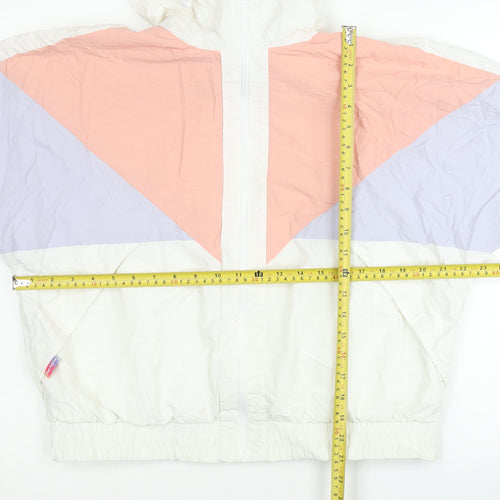 Xtep Womens White Pink Purple Windbreaker Jacket Size 16 Hooded Lightweight