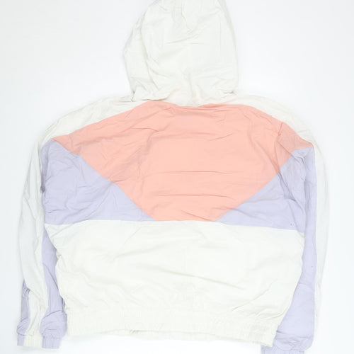 Xtep Womens White Pink Purple Windbreaker Jacket Size 16 Hooded Lightweight