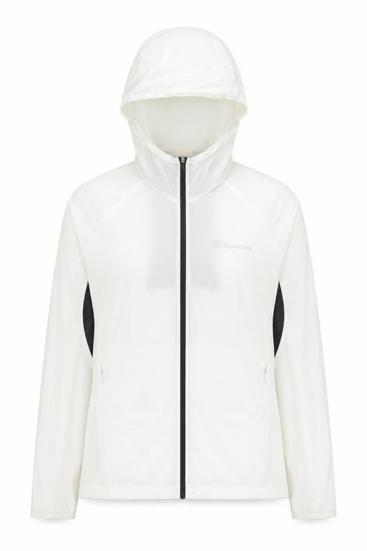 Front view of Toread women’s ivory windbreaker jacket, size UK 8, hooded lightweight