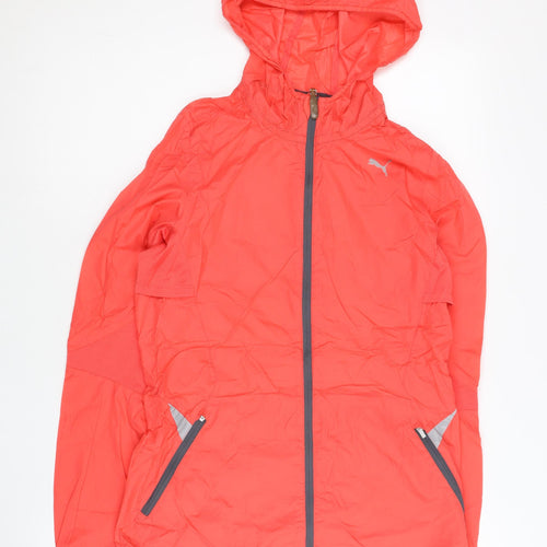 Puma Womens Red Windbreaker Jacket Size 8 Hooded Reflective