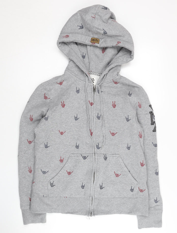 Vans Women’s Grey Hoodie Sweatshirt L Full Zip Cotton Blend Graphic