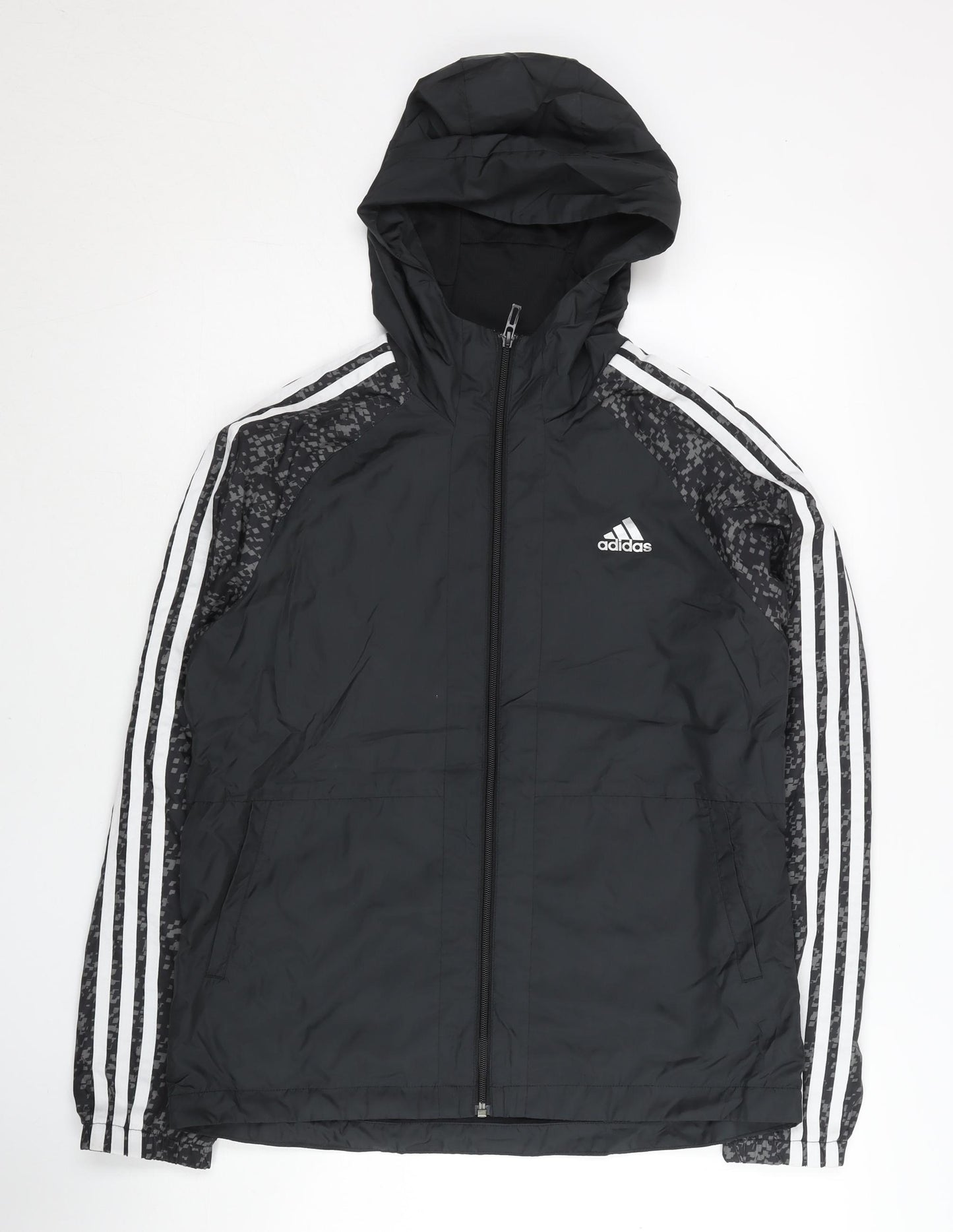 Adidas Womens Black Size 8 Windbreaker Jacket Hooded Full Zip