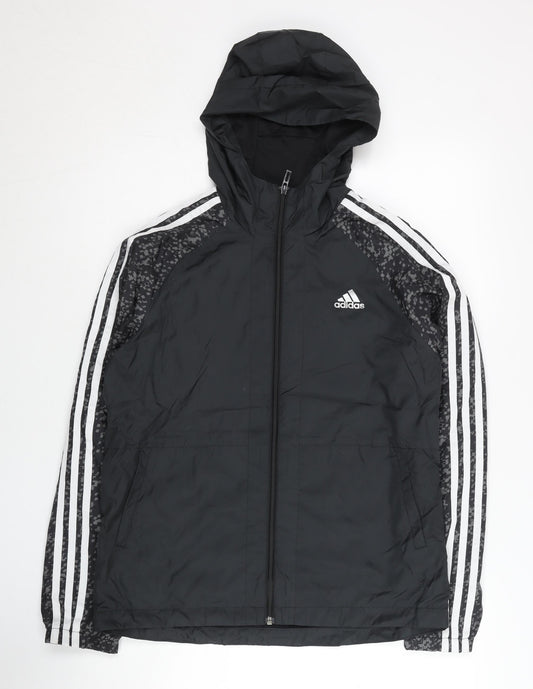 Adidas Womens Black Size 8 Windbreaker Jacket Hooded Full Zip