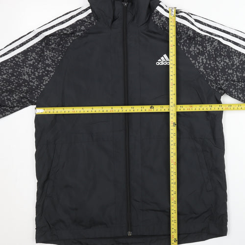 Adidas Womens Black Size 8 Windbreaker Jacket Hooded Full Zip