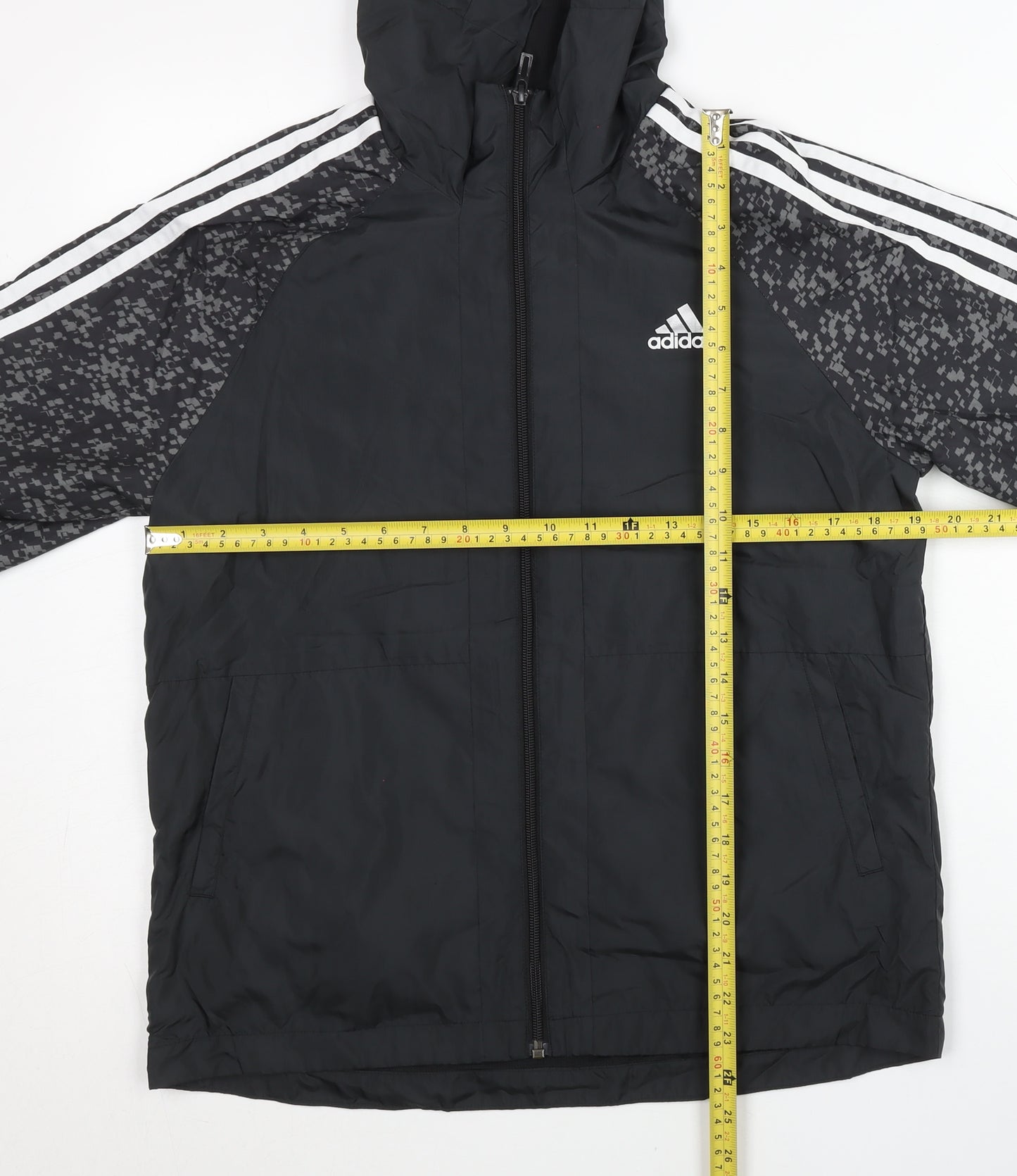 Adidas Womens Black Size 8 Windbreaker Jacket Hooded Full Zip